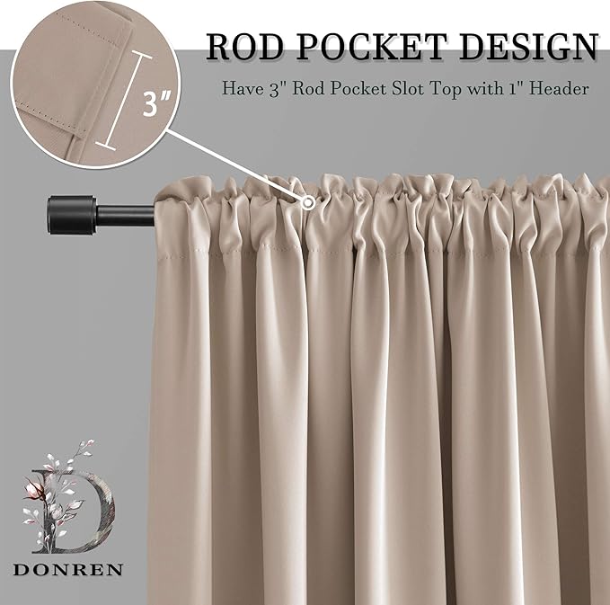 DONREN Warm Taupe Living Room Curtain Panels,Energy Saving Thermal Insulated Room Darkening Drapes/Draperies (1 Pair,52 by 72 inch Length)