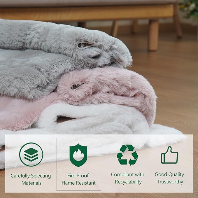 Latepis Light Pink Fluffy Rug 5x7 Washable Non-Slip Faux Rabbit Fur Fuzzy Shag Soft Rug for Living Room, Bedroom, Kids Room, Nursery and Dorm