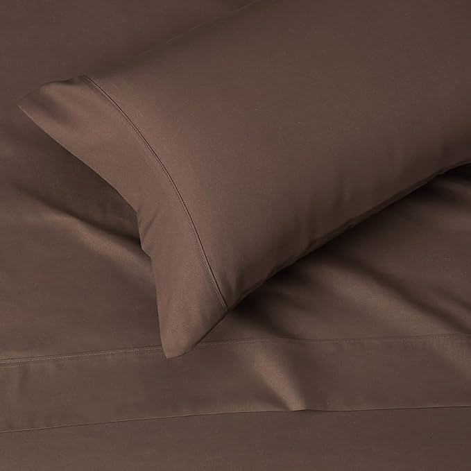 Amazon Basics Lightweight Super Soft Easy Care Microfiber 3-Piece Bed Sheet Set with 14-Inch Deep Pockets, Twin XL, Solid, Chocolate (Pack of 4)
