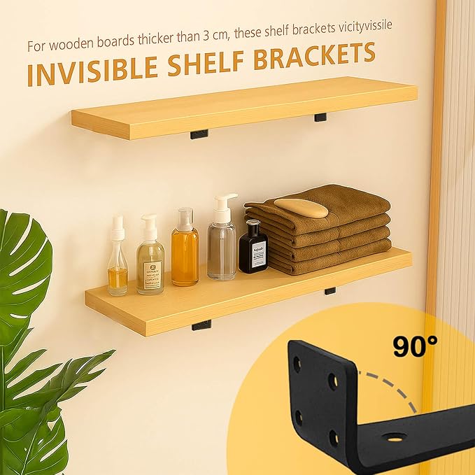 Floating Shelf Bracket 8 Inch of 4 Pack Heavy Duty Shelf Brackets Black Coated Metal L Bracket Wall Shelf Support DIY Brackets with 1/5 Inch Thick and 160 LBS Load Capacity