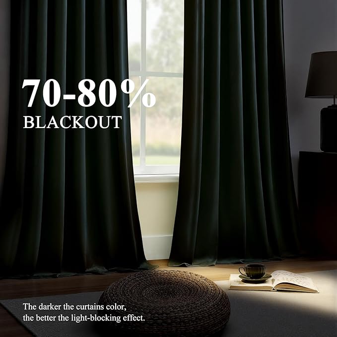 Olive Green Velvet Curtains 108 Inches Long for Bedroom, Luxury Room Darkening Thermal Insulated Blackout Curtains Luxury Window Drapes for Living Room, Back Tab Rod Pocket, W52 x L108, 2 Panels