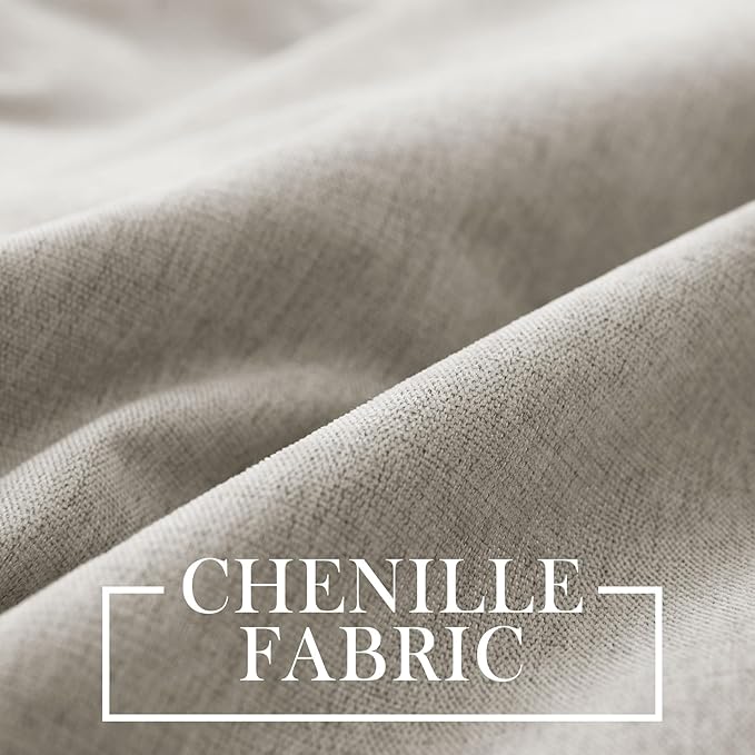 Macochico 100% Blackout Chenille Curtains 96 Inches Long for Hotel Nursery Noise Reducing Thermal Curtains for Bedroom Living Room Grommet Beige Curtains with Tieback 52" Wx96 L Classic 1 Panel