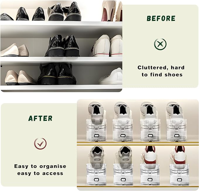 Transparent Shoe Slots Organizer for Closet, 20 Pack Shoe Stacker Organizer for Closet Shoe Display Space Saver,Adjustable Shoe Rack Organizer Holder for High Heels,Sneakers(Transparent)