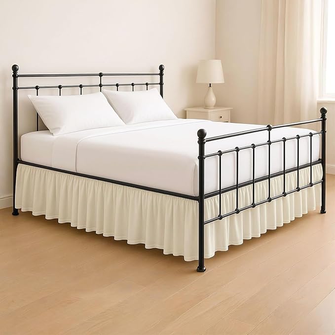 KRISHNA Ruffled Bed Skirt with Split Corners Full, 100% Microfiber Hotel Quality, 18 Inch Drop Dust Ruffle Gathered Bedskirt with Platform, 54" x 75", Ivory