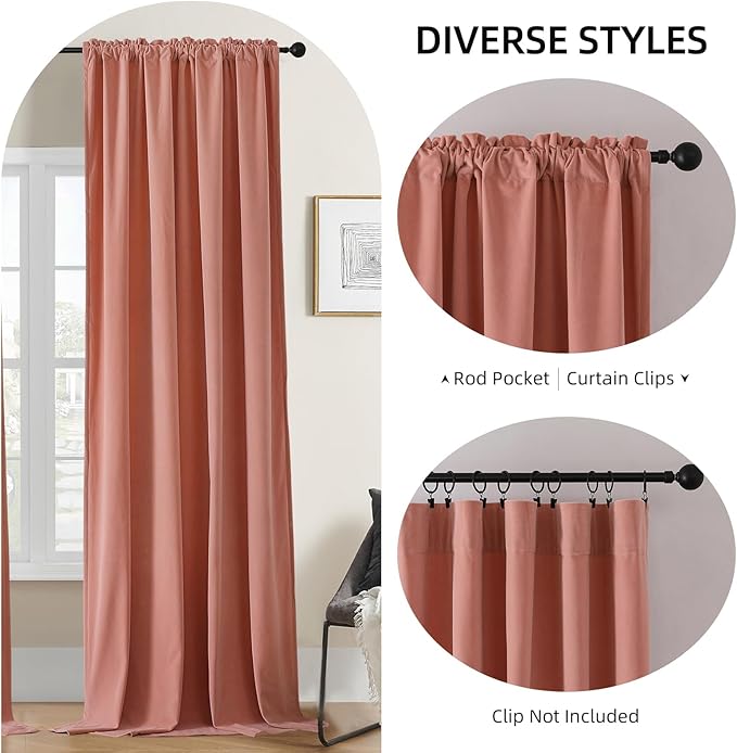 Joydeco Pink Velvet Curtains 84 inch Length 2 Panels, Luxury Blackout Rod Pocket Thermal Insulated Window Curtains, Super Soft Room Darkening Drapes for Living Dining Room Bedroom,W52 x L84 inches
