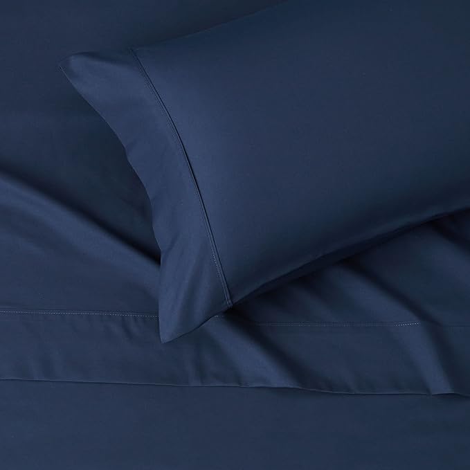 Amazon Basics Lightweight Super Soft Luxury Wrinkle Free Breathable Microfiber 3 Piece Fitted Sheet Set with 14-Inch Deep Pockets, Twin XL, Navy Blue, Solid (Pack of 4)