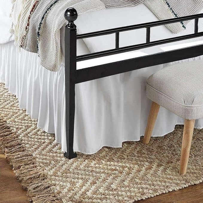 White Solid Ruffled Bed Skirt Queen-XL-15 Inch Drop Split Corner, Microfiber Bedskirt with Platform Three Sided Coverage