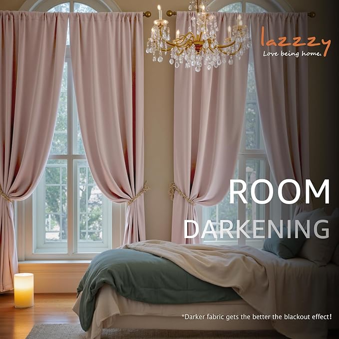 Lazzzy Velvet Blackout Curtains Thermal Insulated Room Window Drapes Super Soft Luxury Curtains for Living Room Bedroom Rod Pocket 2 Panels, Dusty Pink, 52" W x 96" L