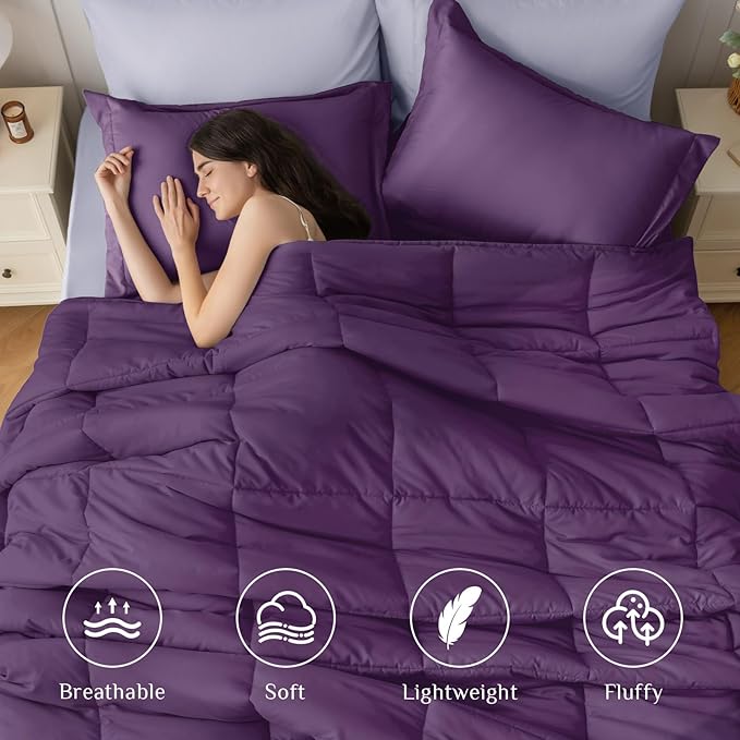 JOLLYVOGUE King Comforter Set, Ultra-Soft Bed in a Bag King Size 7 Pieces, Oeko-TEX Certified Bedding Set with Down Alternative Comforter, Sheets, Pillowcases & Shams, Purple & Lavender