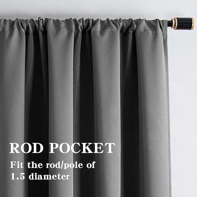 Blackout Curtains 108 Inch Length 2 Panels Set, Black Out Curtains for Bedroom 108 Inch Long, Rod Pocket Energy Saving Room Darkening Drapes for Living Room Light Grey(W52 x L108)