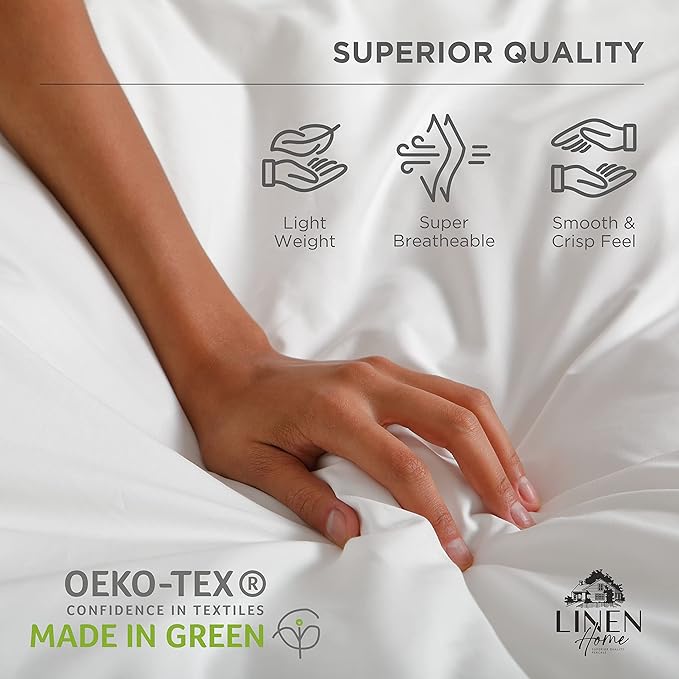 Linen Home 100% Cotton Percale Sheets Twin Size, Silver, Deep Pocket, 3 Pieces Set - 1 Flat, 1 Deep Pocket Fitted Sheet and 1 Pillowcase, Crisp Cool and Strong Bed Linen