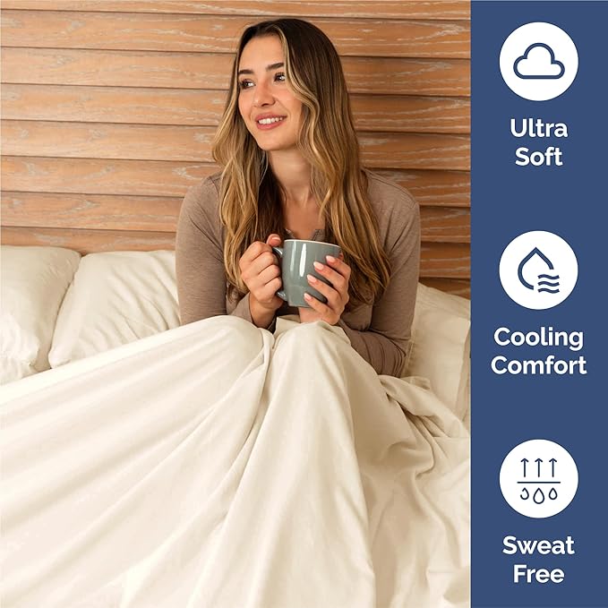 Queen 6 Piece Sheet Set - Cooling, Comfy & Breathable - Hotel Luxury Bedding, Includes Fitted Sheet for Women, Men, Kids & Teens - 1 Flat, 1 Fitted Sheet, 4 Pillowcases with Deep Pockets - Off White