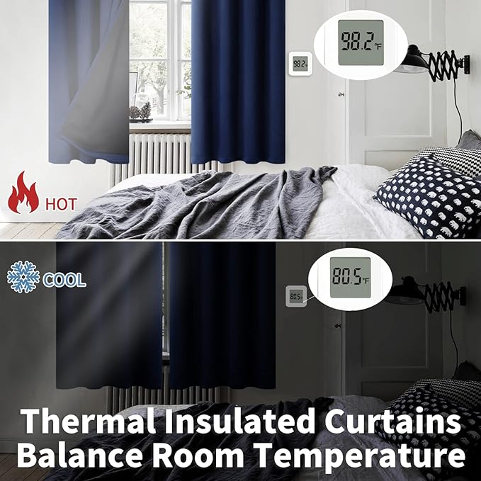 BGment Thermal Insulated 100% Blackout Curtains for Bedroom with Black Liner, Double Layer Full Room Darkening Noise Reducing Grommet Curtain (52 x 90 Inch, Navy Blue, 2 Panels)
