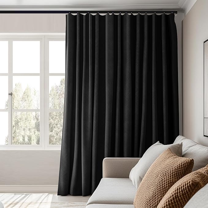 Room Divider Curtains Total Blackout Privacy Curtain Panel Room Thermal Insulated Noise Reduction Curtains for Bedroom Window Living Room Ceiling Track Curtain W 10 ft × H 9 ft Black