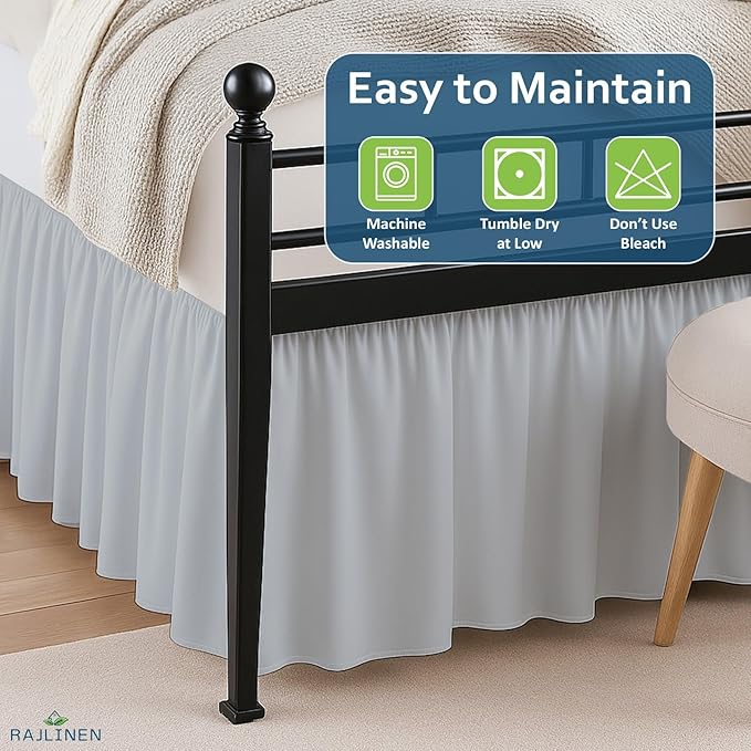 Rajlinen Ruffled Bed Skirt Full, 10 Inch Drop Dust Ruffle with Split Corners, 100% Microfiber Bedskirt with Platform, Three-Sided Coverage Ruffled Gathering Design, Light Grey