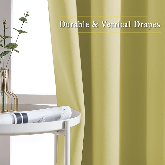 NICETOWN Paler Yellow Room Darkening Bedroom Curtains 96 inches Long, Grommet Thermal Insulated Room Darkening Window Treatments Sound Reducing for Living Room, W46 x L96, 2 Panels