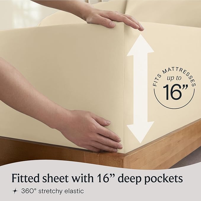 LuxClub 3 PC Twin XL Sheet Set, Deep Pockets Wrinkle Free Cooling Bed Sheets Hotel Bedding for Women, Men, Kids & Teens, Includes 1 Fitted Sheet, 1 Flat Sheet and 1 Pillowcase-Silky Soft Cream