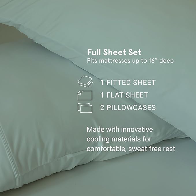 SHEEX - Original Performance Sheets Set (Full) Graphite- Cooling Sheets - Moisture Wicking - 1 Flat Cooling Sheet, 1 Fitted Cooling Sheet, 2 Pillow Covers - Wrinkle Free - Sleep Aid