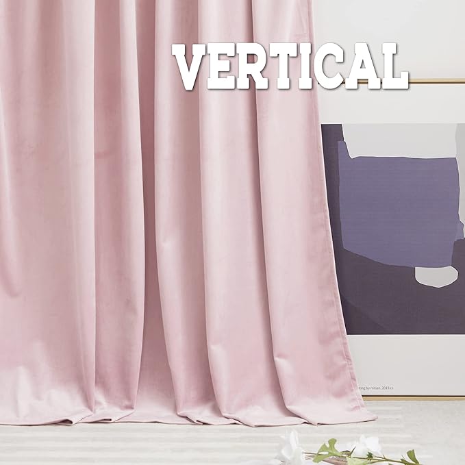 RYB Home Pink Velvet Curtains 108 inches- Blackout Curtains for Living Room, Thermal Insulated Noise Reducing Panels Soft Luxury Window Decor for Bedroom, Blush Pink, W52 x L108 inches, 2 Panels