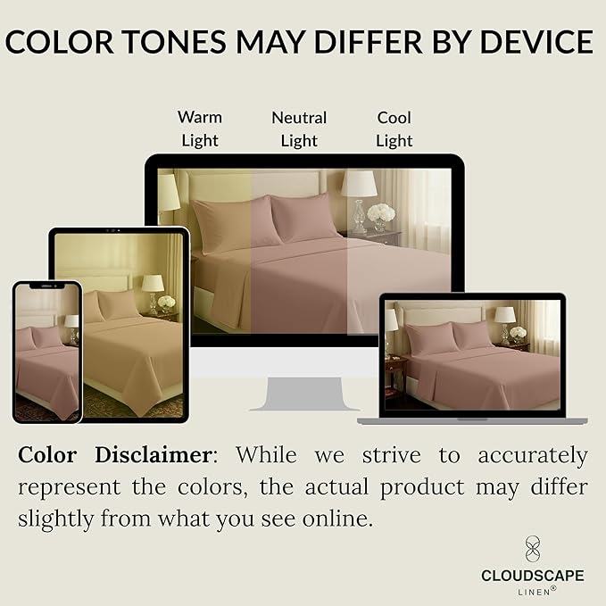 Cloud Scape Linen 100% Egyptian Cotton California King Sheet Set, 400 Thread Count,4 Pieces Luxury Bedding Set, Hotel Quality, Silky Soft, Breathable and Durable, Deep Pockets up to 17, Sepia Rose