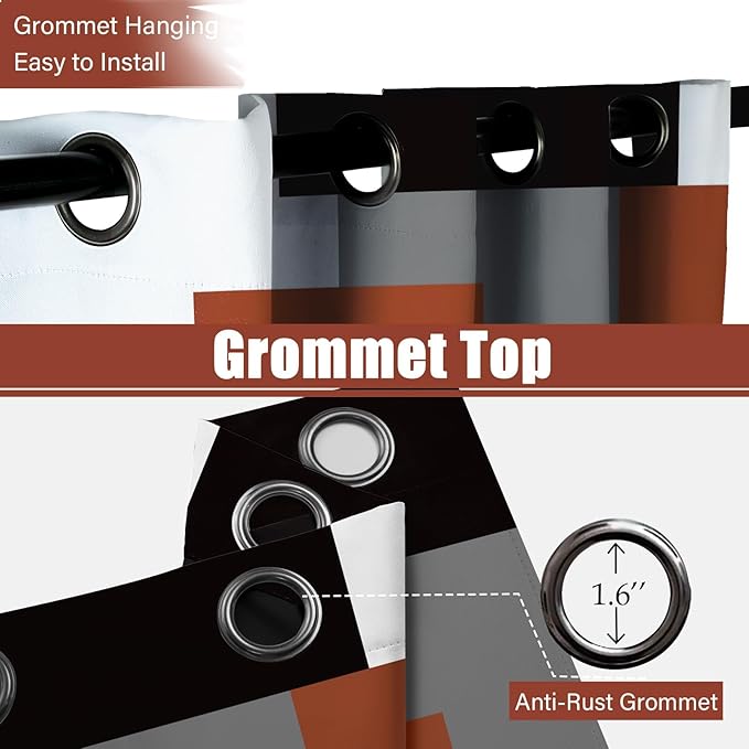 Burnt Orange 100% Blackout Curtains for Bedroom 84 inch Length 2 Panels Set Grey Modern Abstract Geometric Fall Black Out Curtains Insulated Room Darkening Window Drapes for Living Room, 42Wx84L