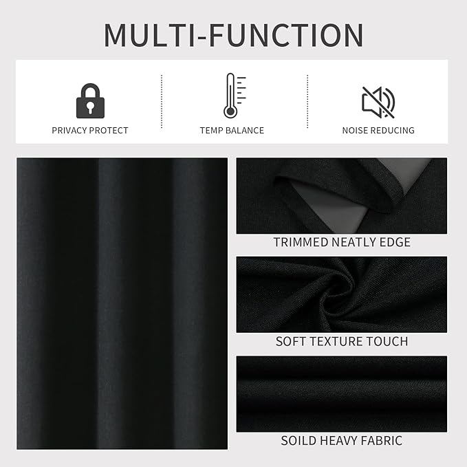 Joydeco Blackout Curtains 96 Inches Long 2 Panels Burg, Room Darkening Curtains for Bedroom, 100% Black Out Textured Thermal Drapes Privacy Protection 2 Panels Set(W52 x L96 Inch, Black)