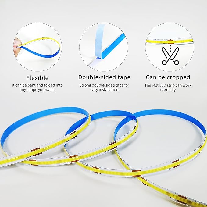 COB LED Strip Lights 100ft,3000K DC 24V Dimmable Warm White Flexible LED Rope Lights for Bedroom,with Remote and app Control LED Lights Strip for Living Room, Shelf, Cabinet