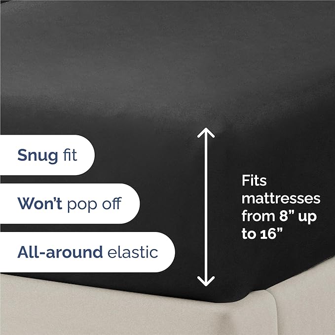 King 6 Piece Sheet Set - Cooling, Comfy & Breathable - Hotel Luxury Bedding, Includes Fitted Sheet for Women, Men, Kids and Teens - 1 Flat, 1 Fitted Sheet, 4 Pillowcases with Deep Pockets - Black