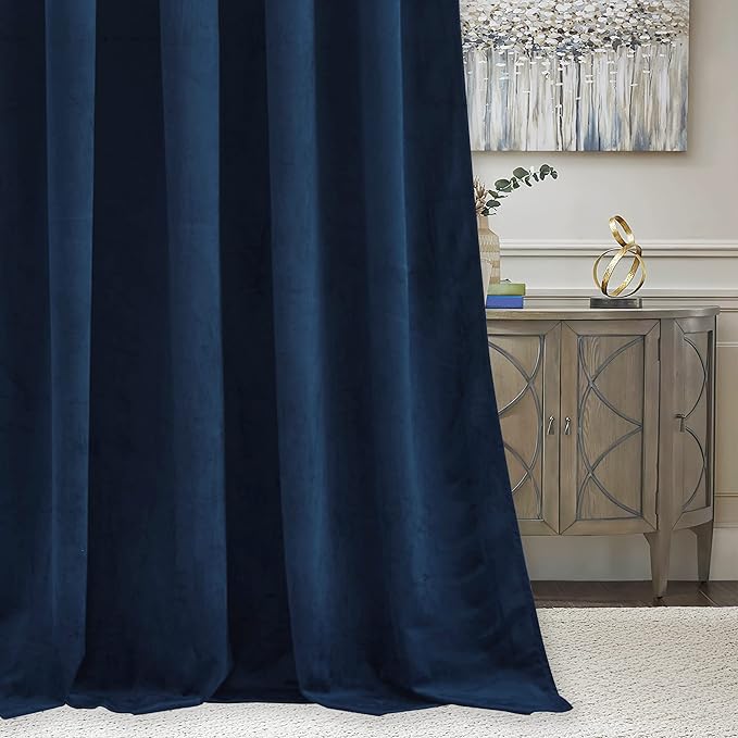 RYB Home Navy Blue Velvet Door Curtains - Room Darkening Curtains for Bedroom, Thermal Insulated Noble Elegant Decorative Window Drapes, Width 42 x Length 84 inch, 2 Panels