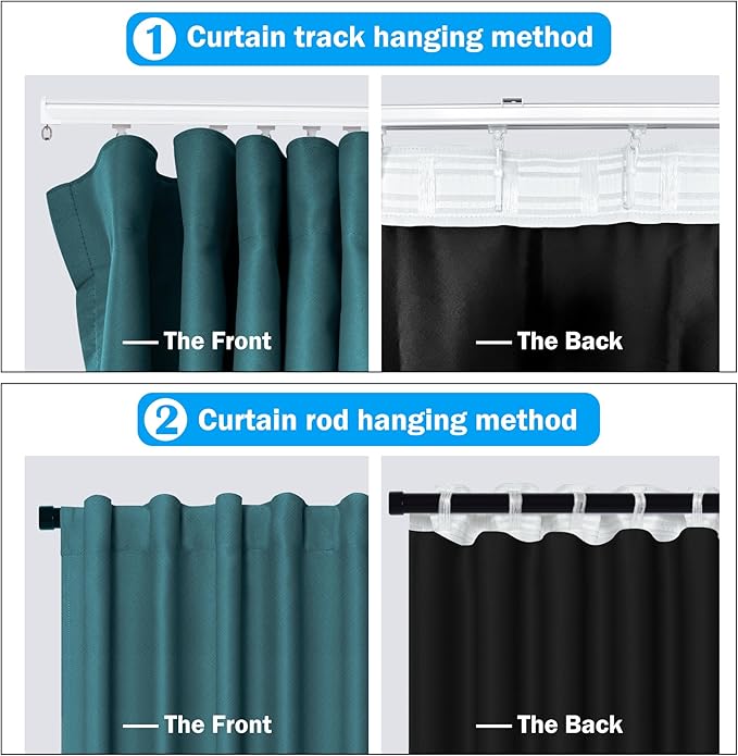 Room Divider Curtains Total Blackout Privacy Curtain Panel Room Thermal Insulated Noise Reduction Curtains for Bedroom Window Living Room Ceiling Track Curtain W 10 ft × H 9 ft Azure Blue