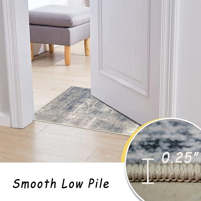 4x6 Rug, Small Area Rug for Living Room, Bedroom, Kitchen, Machine Washable Non-Slip Throw Rug, Modern Abstract Carpet for Entryway Nursery Coffee Table - Durable (Grey/Navy)