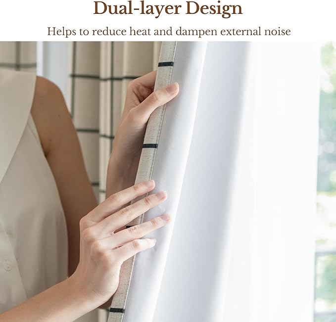 Plaid Pinch Pleated Curtains - Modern Luxury Linen Buffalo Blackout Drapes, Thermal Insulated Double Layer Window Panels for Living Room Bedroom, 95 Inches Long Black 2 Panels Set