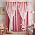 Star Curtains Blackout Curtains for Bedroom, Double Layer Curtains Nursery Curtains Cute Curtains, Kids Curtains for Girls, Curtains 108 Inches Long Set of 2, Pink Curtains, 52 X 108 Inches