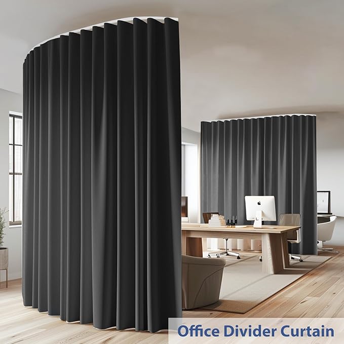 Room Divider Ceiling Mounted Curtains Track Sets Extra Wide Blackout Curtain Flexible Tracks for Bedroom Privacy Partition Separator, 1 Panel Black Drape and White Rail, W10 x H8ft