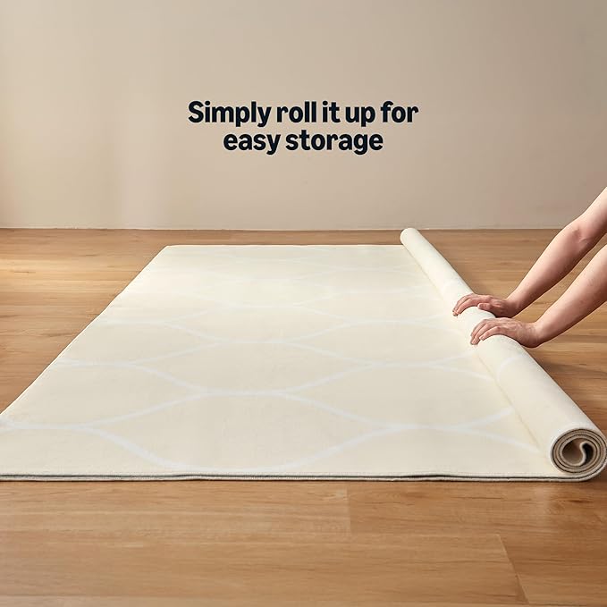 Amazon Basics Thin Indoor Area Rug, Geometric Printed Washable Home Decor Carpet for Living Room Bedroom, 8' W × 10' L, Beige Geometric