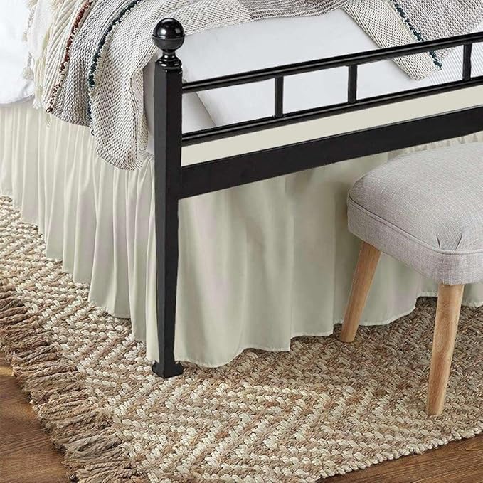 Ivory Solid Ruffled Bed Skirt Full-XL-15 Inch Drop Split Corner, Microfiber Bedskirt with Platform Three Sided Coverage