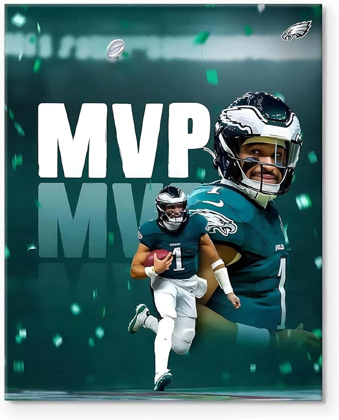 B.B.F MAKE 2025 Super Canvas Bowl Wall Art Champions MVP Hurts Canvas Wall Decor Eagles Poster Print Philadelphia Sports Star Picture Gift Modern Bedroom Living Room Home Decoration, Framed 8x10inch