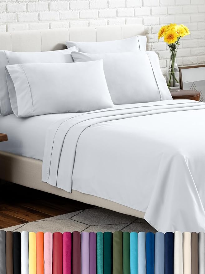 Bare Home Hotel Luxury Twin XL Sheet Set, Extra Soft - 4 Piece Set - Deep Pockets - Easy Fit - Cooling & Breathable - Wrinkle, Fade, Stain Resistant - Includes 2 Pillowcases (Twin XL, White)