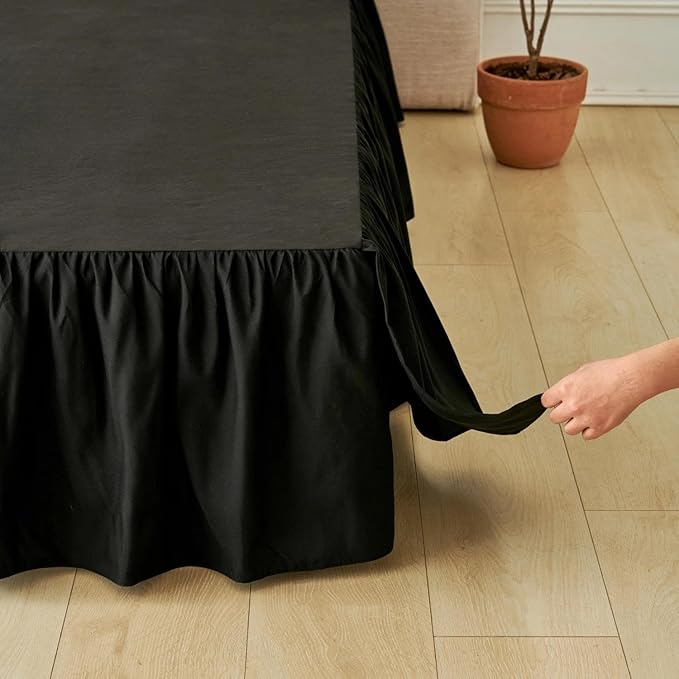 Bed Skirt Full Size Ruffled Bed Skirt with Split Corners, Black Full Bed Skirts 14 Inch Drop with Platform, 14'' Full