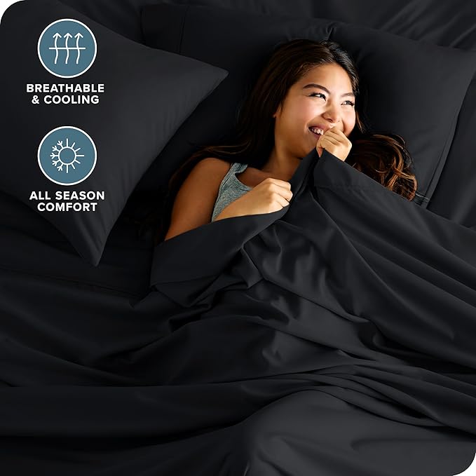 Bare Home Hotel Luxury Queen Sheet Set, Extra Soft - 6 Piece Set - Deep Pockets - Easy Fit - Cooling & Breathable - Wrinkle, Fade, Stain Resistant - Includes 4 Pillowcases (Queen, Black)