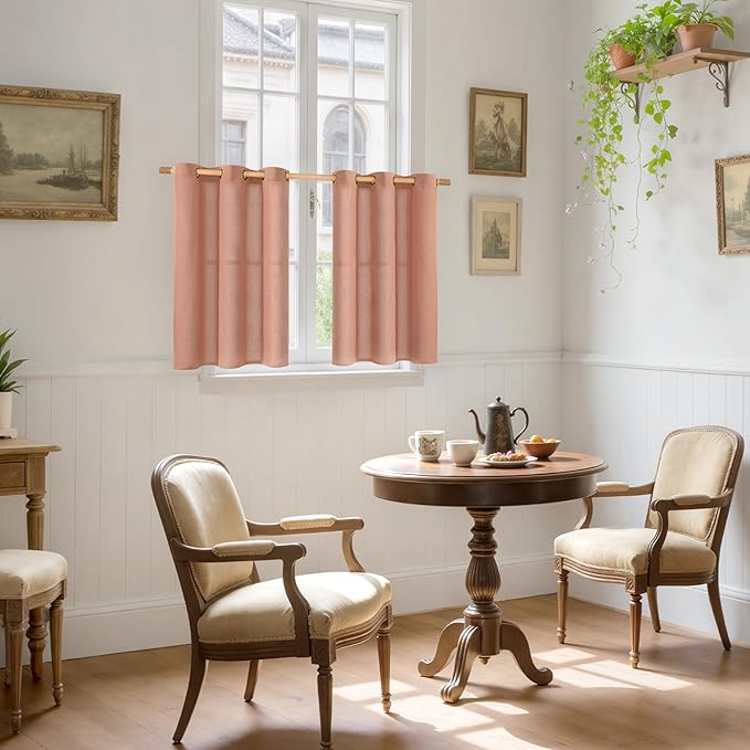 YoungsTex Terracotta Linen Kitchen Curtains 36 Inch Length with Grommet, Burunt Orange Short Drapes Light Filtering Fall Decorative for Cafe Bathroom Windows, 42 x 36 Inch, 2 Panels