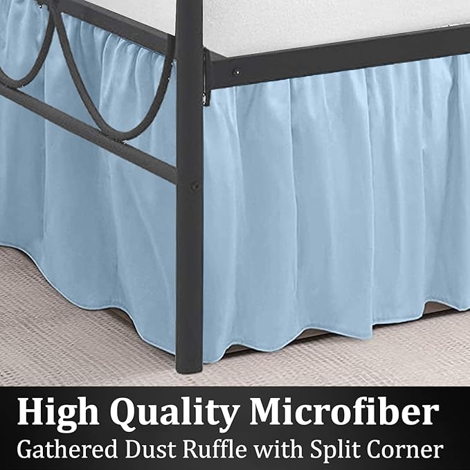 SKY BEDDINGS - Queen Size Ruffled Bed Skirt with Split Corners - 12 Inch Drop Dust Ruffle Bed Skirt with Platform Three Sided Coverage - 100% Microfiber, Light Blue