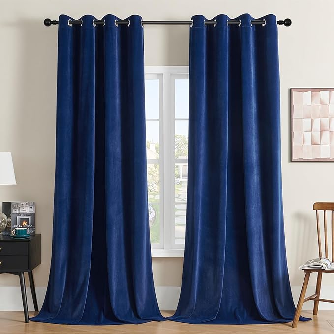 Joydeco Royal Blue Velvet Curtains 84 Inches Long, Luxury Grommet Blackout Curtain 2 Panels, Thermal Insulated Privacy Room Darkening Window Drapes for Bedroom Living Room Home Theatre (52Wx84L)