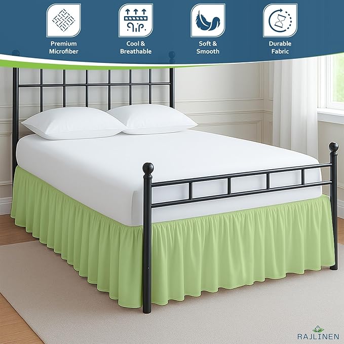 Rajlinen Ruffled Bed Skirt Twin, 18 Inch Drop Dust Ruffle with Split Corners, 100% Microfiber Bedskirt with Platform, Three-Sided Coverage Ruffled Gathering Design, Sage