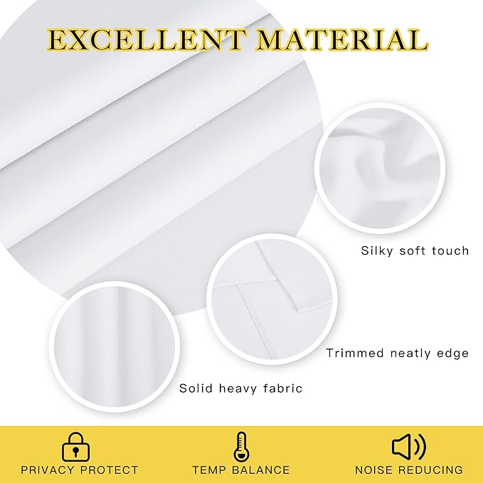 NICETOWN Room Darkening Short Curtain 54 inches Long for Living Room, Grommet Sound Reducing Thermal Insulated Curtains for Bedroom Nursery Window, 46W x 54L, 1 Piece, White