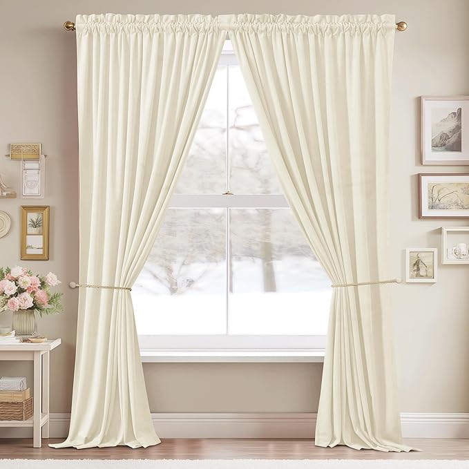 StangH Ivory Velvet Curtains for Bedroom Light Dimming Privacy Protect Drapes for Living Room Doorway Elegant Home Decoration Wedding Party Backdrops, W42 x L96, 2 Panels