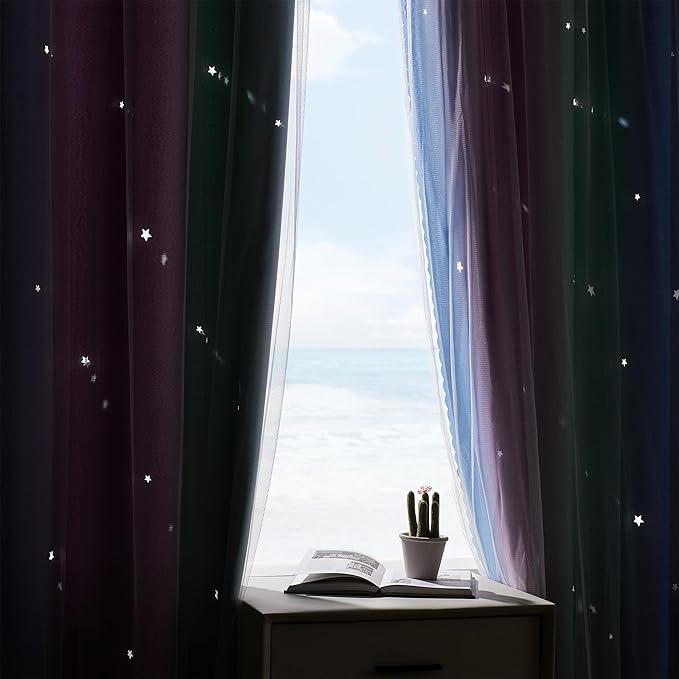 XiDi Curtains for Bedroom Decor, Rainbow Green PurpleBlue34/45/1