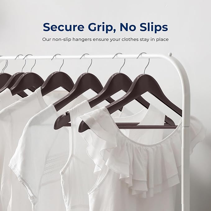 SereneLife 10-Pack Wooden Coat Hangers – Durable Suit Hangers with 360° Swivel Hook & Notches – Slim Design for Sweater, Shirts, Jackets, Dresses, and More