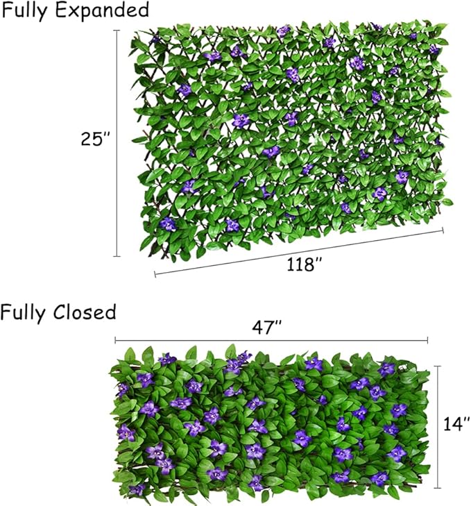 Sumery Expandable Fence Privacy Screen for Balcony Patio Outdoor,Decorative Faux Ivy Fencing Panel,Artificial Hedges (Single Sided Leaves) (4, Green Flowers)