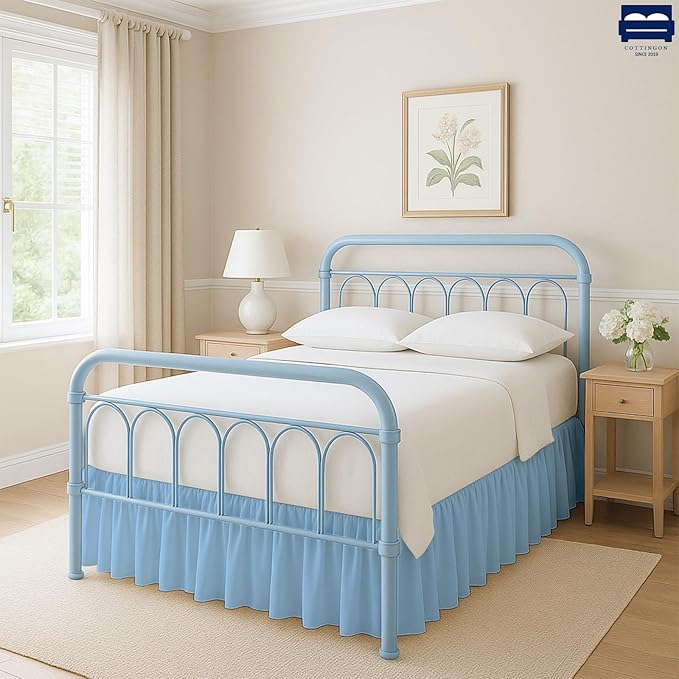 Ruffled Bed Skirt with Split Corners-Dust Ruffle - 12" Drop 100% Microfiber Soft,Sheen & Luxurious Look - Bed Skirts (Light Blue -Twin)